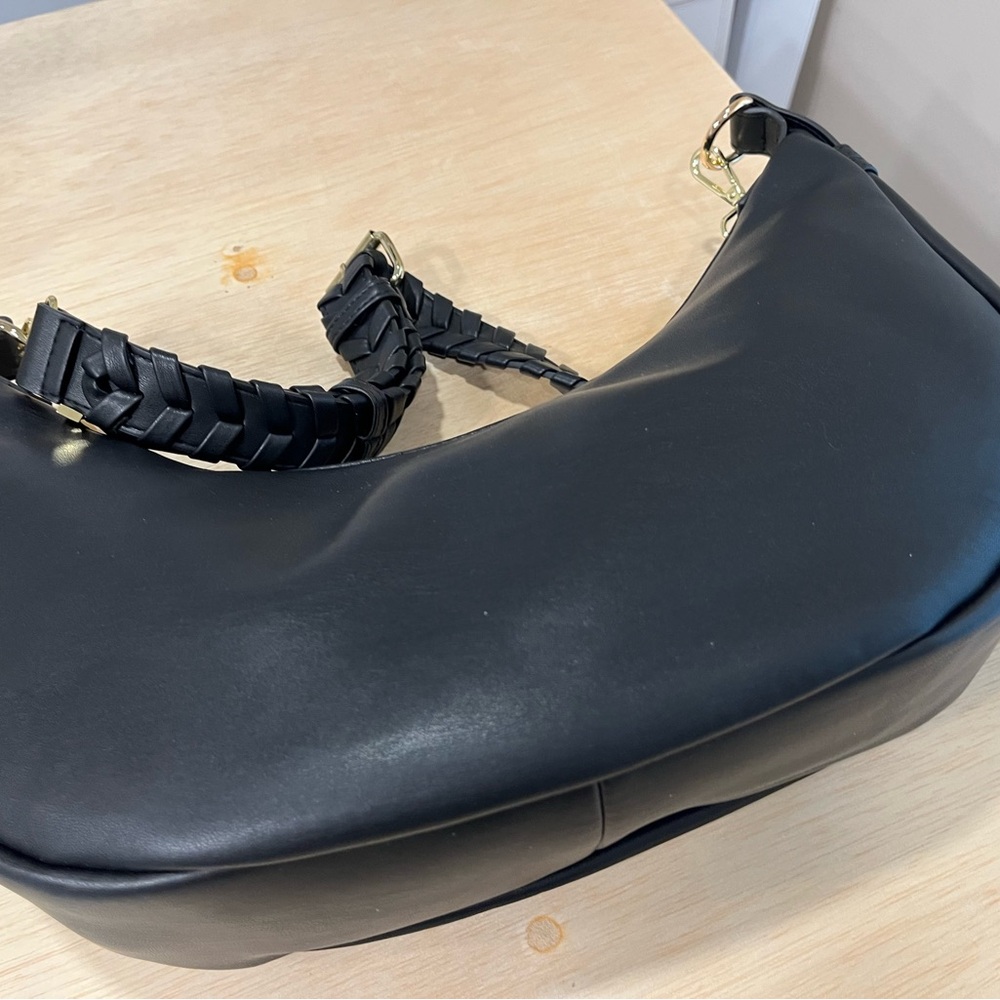 Jules Kae Crescent Shaped Black Vegan Leather Handbag - NWOT